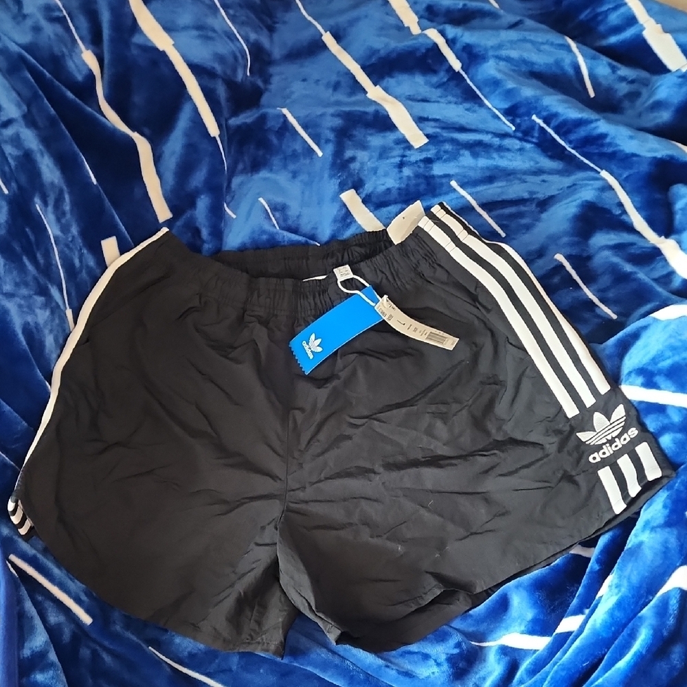 Adidas Black and White Athletic Shorts with Signature Stripes